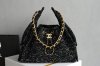 chanel 25B hobo bag black Tweed gold hardware