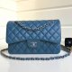 chanel cf Dark blue shiny lambskin sliver hardware
