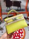 Hermes Mini Kelly II Chevre Handbag in Jaune Citron Silver Haredware