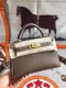 Hermes Mini Kelly II Chevre Handbag in Etoupe Golden Haredware
