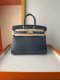 Hermes Birkin 25 Lizard Handbag in Blue Saphir