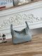 Hermes Mini Lindy Taurillon Clemence 19 bleu lin